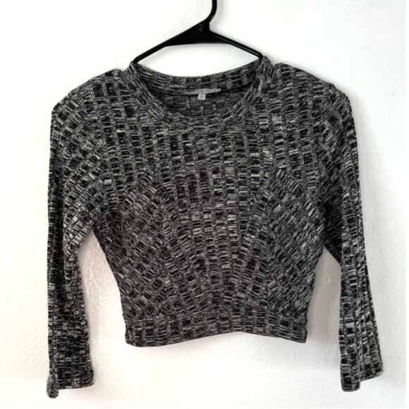 NWOT Y2K Charlotte Russe Heather Grey Sweater Crop Top Women Sz Small 3/4 Sleeve - Picture 1 of 9